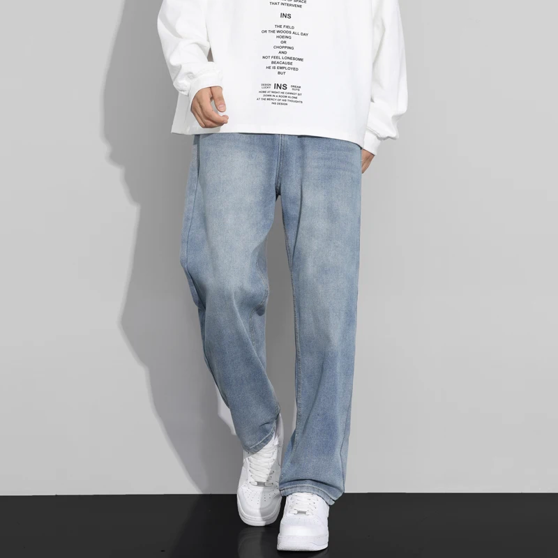 개인화 된 포켓 빈티지 청바지 남성 패션 성격 느슨한 바지 한국 캐주얼 스트레이트 데님 바지 남성 가을 의류