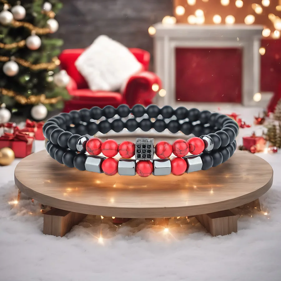 Fashionable 2Pcs/set Elastic Beaded Bracelet Men Punk Festival Party Perfect Gift For Homme Armband Jewelry Street Cool Pulseira