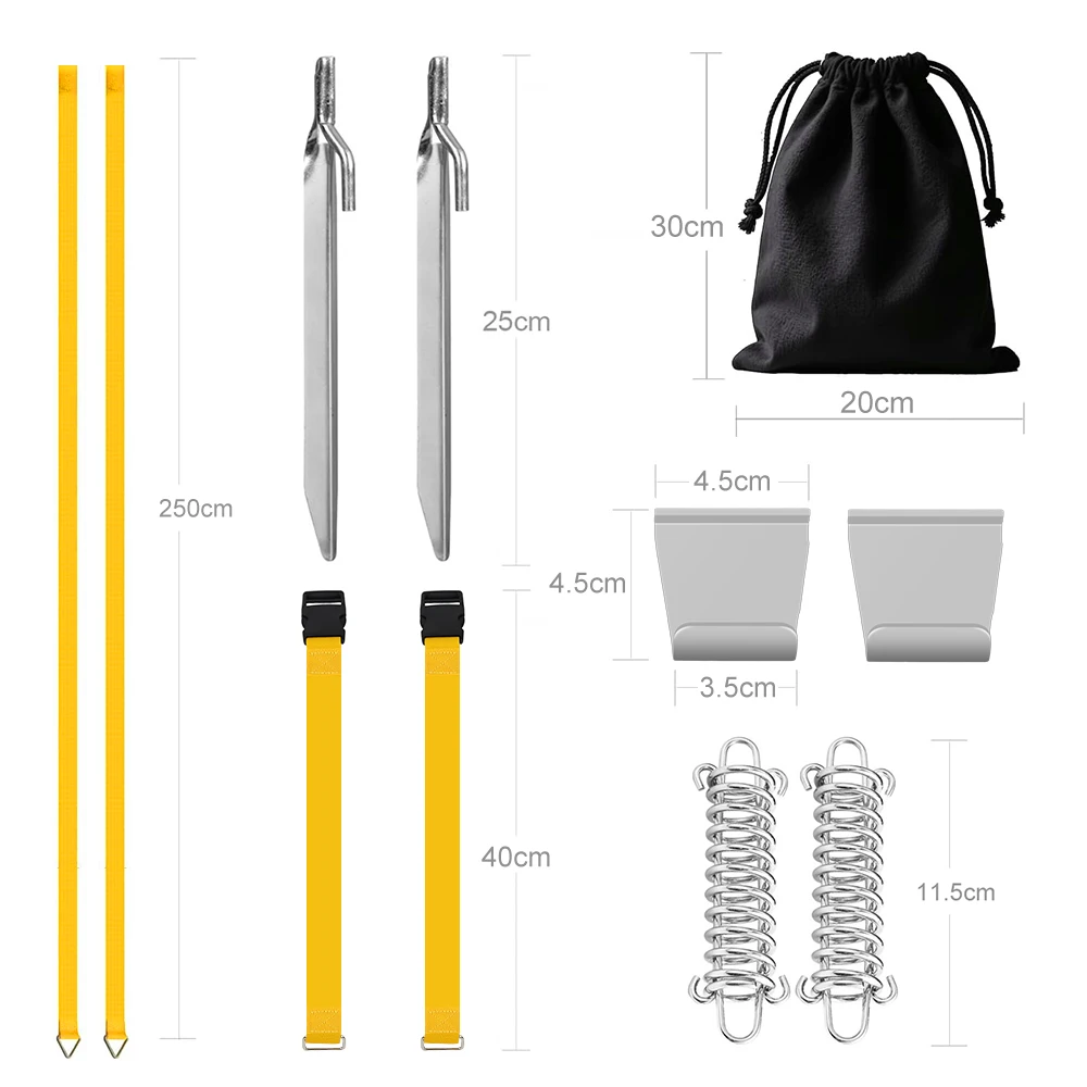 Windproof Awning Tie Down for Fiamma/Dometic Awnings-RV Camper Awning Stabilizer Straps with Spring Hooks, Metal Pegs Carry Bag