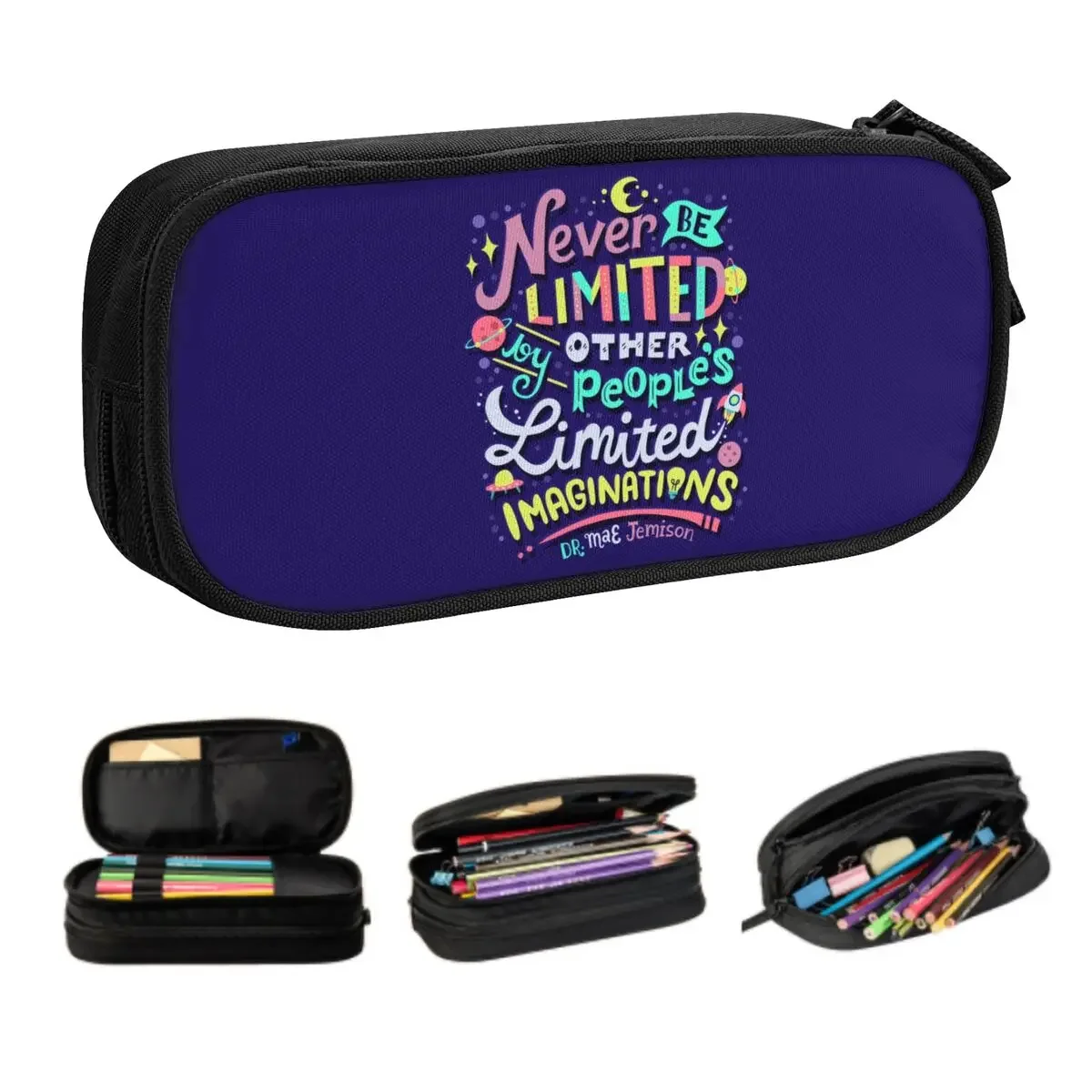 Custom Korean Never Be Limited Pencil Case for Girls Boys Inspirational Quote Gift Large Capacity Pen Box Bag School Accessories