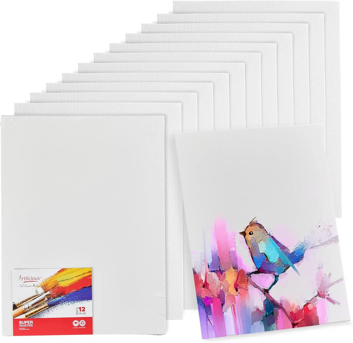 

12x16 Blank Canvas Boards for Painting, Pack of 12 - Premium Cotton Panels for Oil, Acrylic & Watercolor