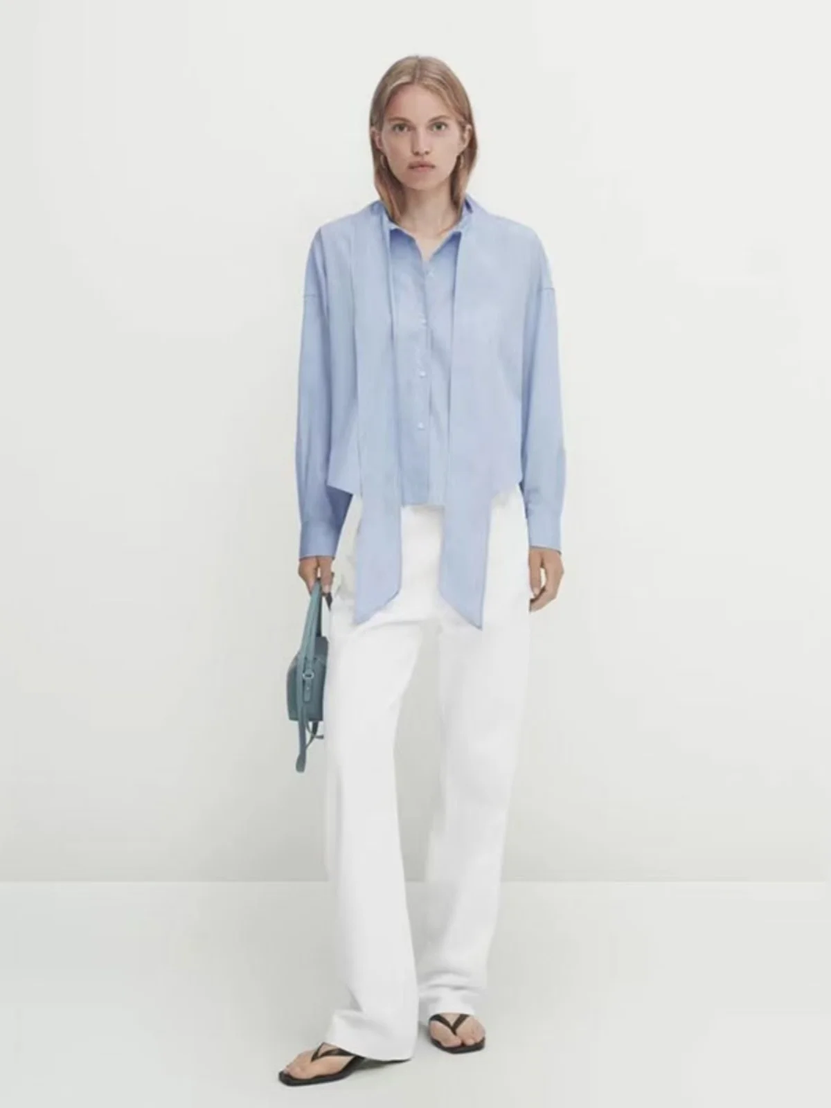 

Blue Striped Long Sve irt with Sa New Design Autumn Winter Faion Women's Busin Casual Loose Fit French Sle