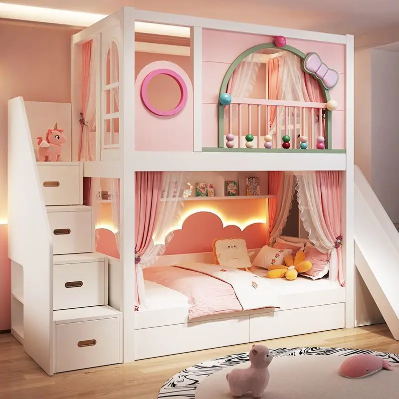 

Full Solid Wood Bunk Bed High and Low Bed Adult Children's Bed Solid Wood Ladder Cabinet Upper and Lower