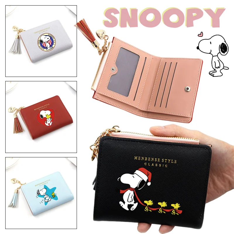 

Модный женский кошелек Snoopy, компактные кошельки, милый мультяшный портативный складной держатель для карт, клатч на молнии