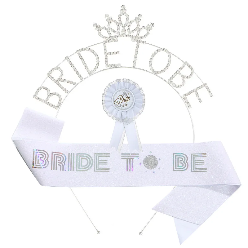 Fashion Bride To Be Crown Headband Shoulder Strap Badge 3-piece Set For Bachelor Party Supplies