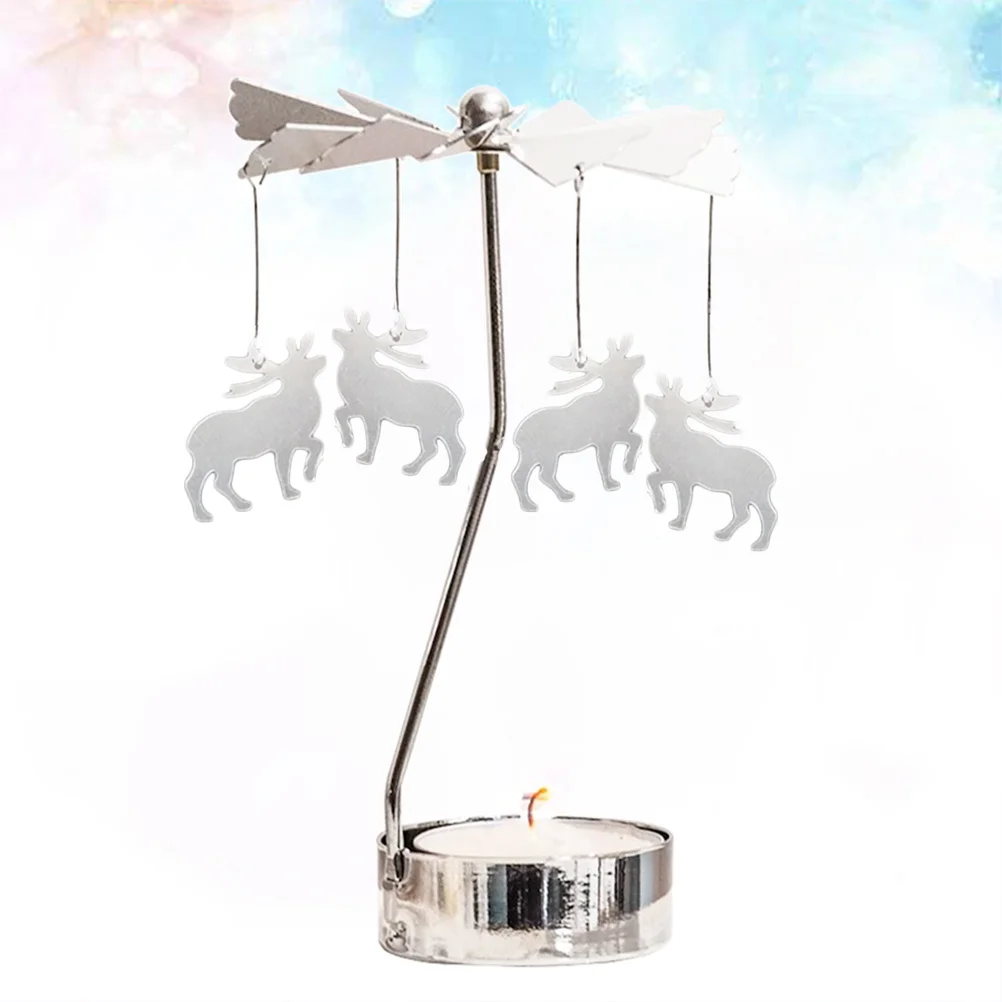 

Creative Holder with Snowflake Deer Artwork Revolving Candlestick for Dining Table Decoration Metal Holder Ambient