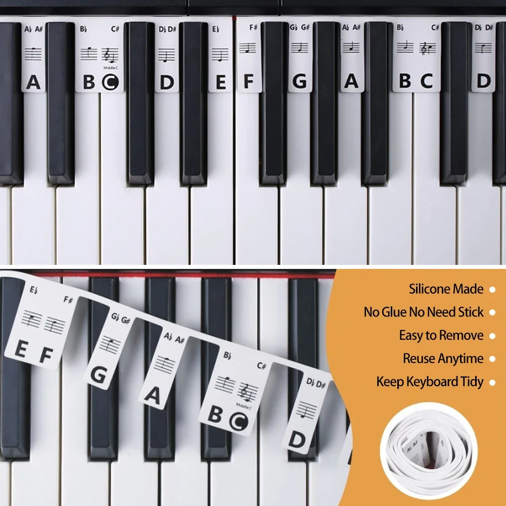 Piano Keyboard Stickers for 88/61 Key,Removable Piano Keyboard Note Labels for Learning Piano Notes Guide for Beginner