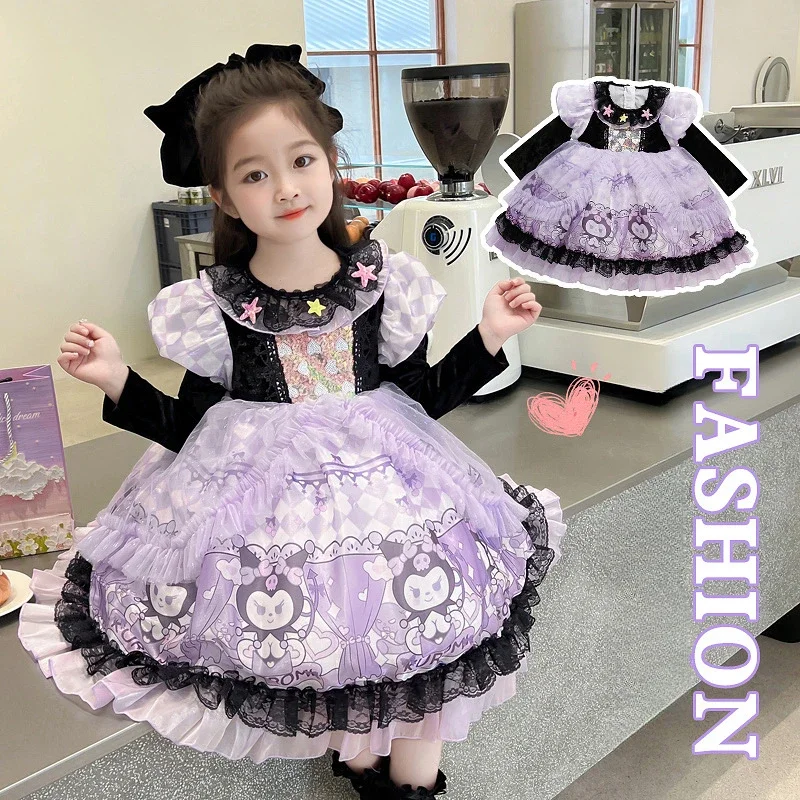 

Halloween Sanrio Kuromi Girls Lolita Dress Princess Dress Cartoon Spring Autumn Festival Party Cosplay Performance Kawaii Dress