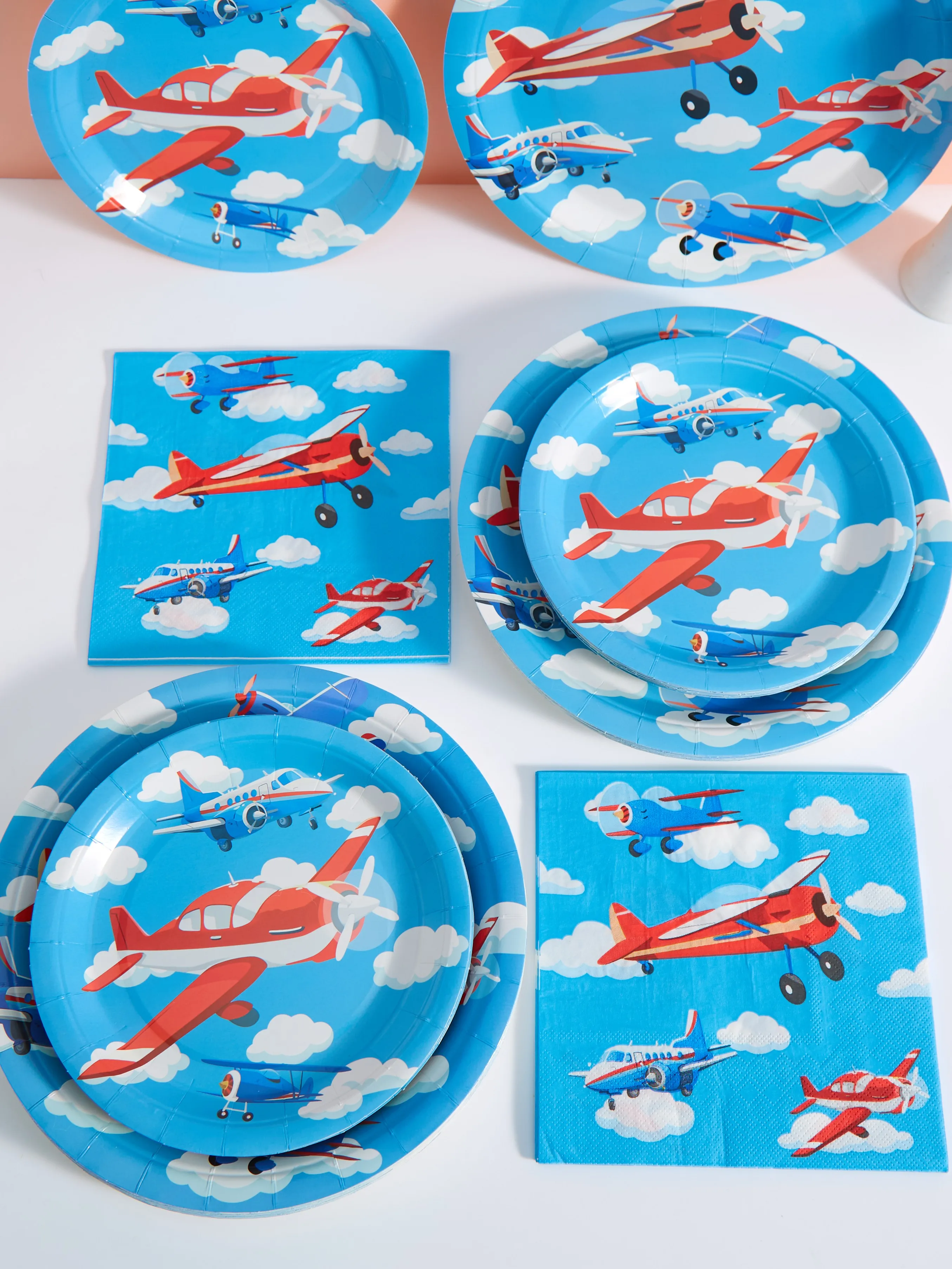 73pcs/set Disposable Tableware Party Dish Plates Birthday Party Decoration Supplies Aircraft Theme Disposable Tableware Plates - view 5