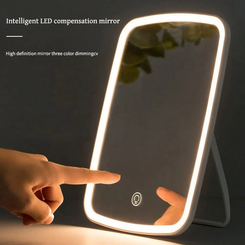 LED Tricolor Light Foldable Makeup Mirror Rechargeable Rotating Portable Mirror Lamp Ladies' Dormitory Beauty Mirror