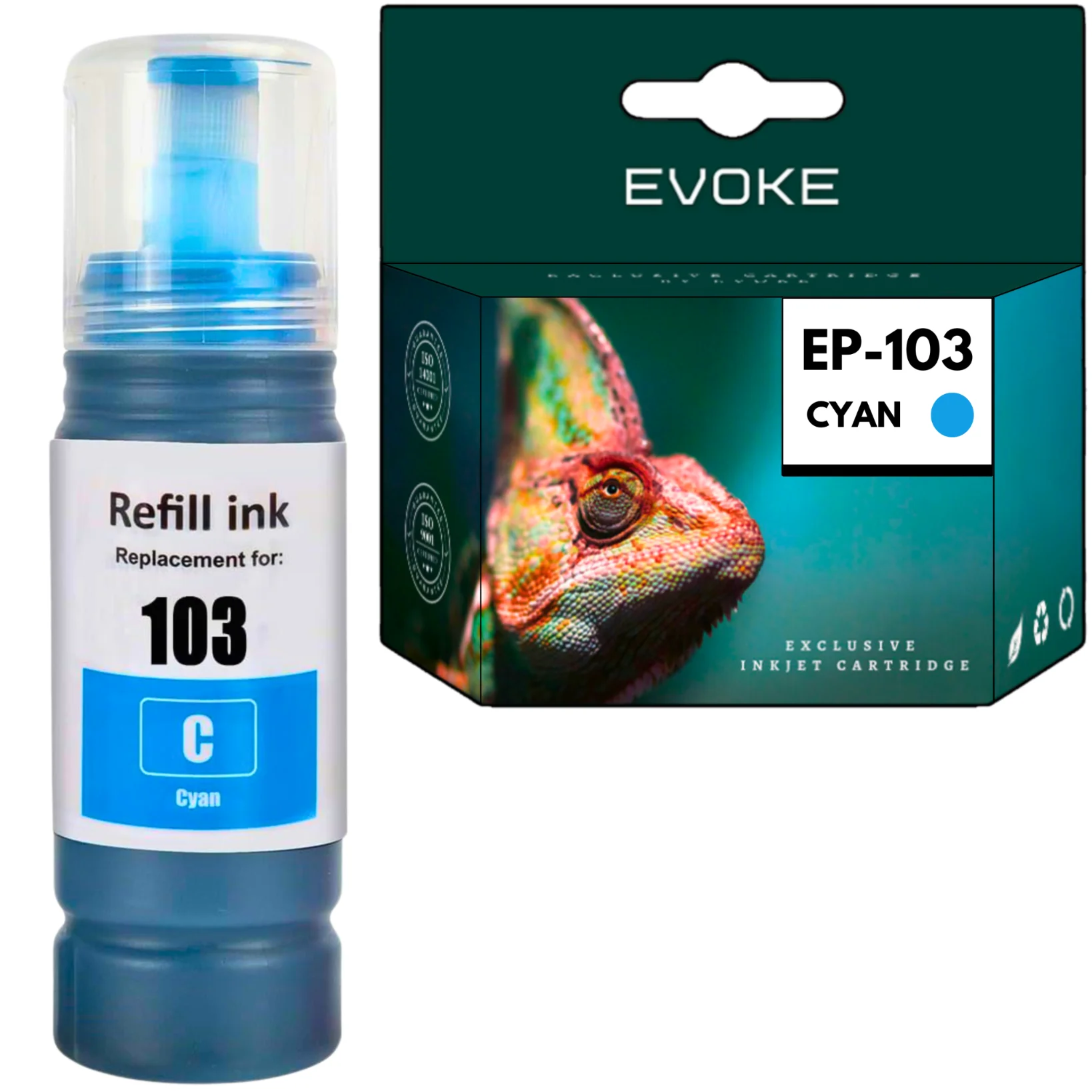 Evoke compatibele inkt voor Epson 103 cyaan 70 ml 7500 pagina's Ecotank L1100 1200 1210 1250 3100 3110 3111 3116 3150 3151 3156 3160 3200 3210 3211 3250 3251 3256 3260 3266 5190 5200 5290 5296