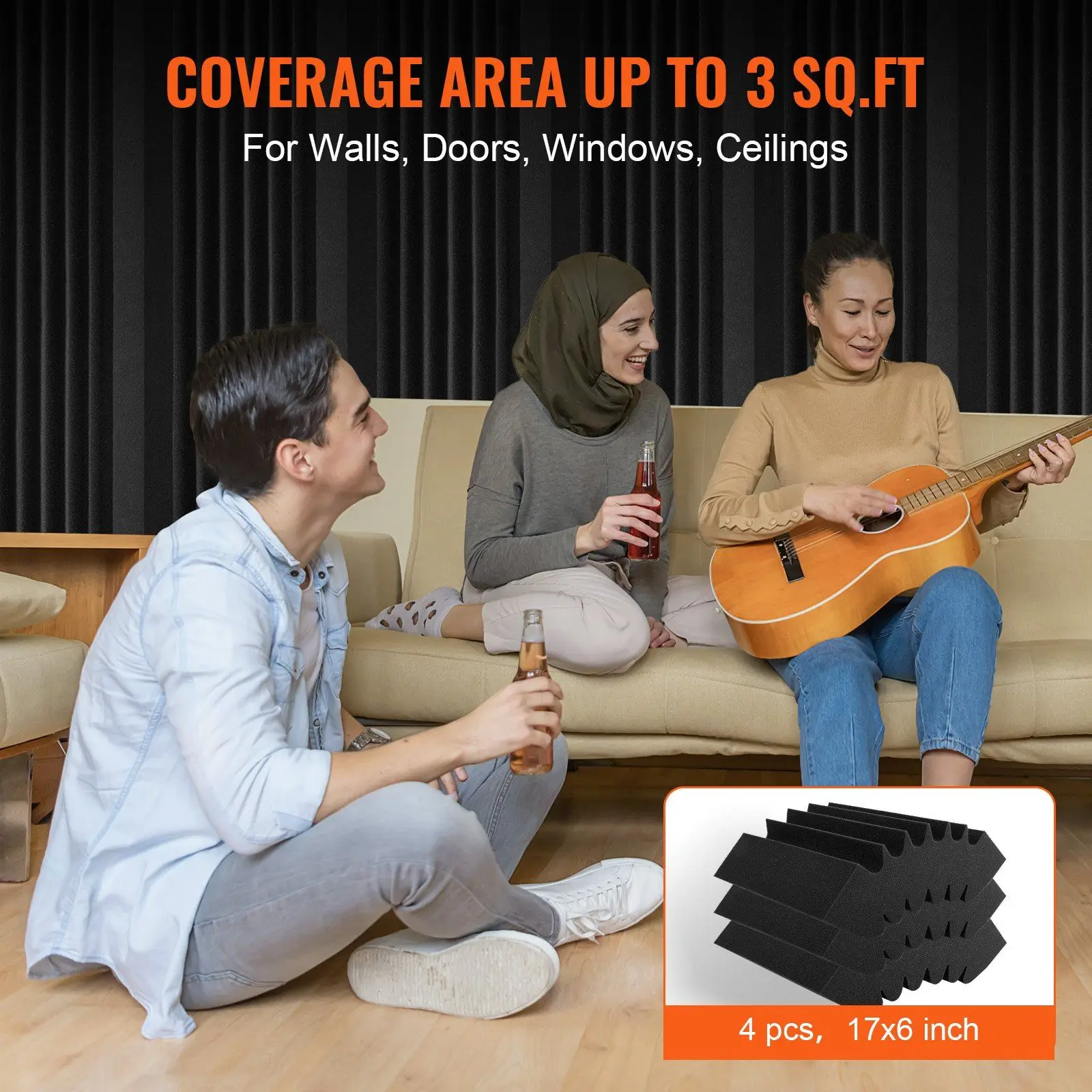 16.5x6.3x12인치 4팩 웨지형 흡음 패널, 다중 반사 소음 흡수를 위한 향상된 표면 질감, 실내용