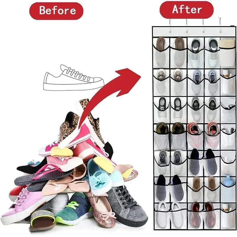 Hanging Shoe Rack Organizer Over The Door Shoe Organizer 12/24 Large Breathable Mesh Pockets Slippers Organizer Shoe Storage
