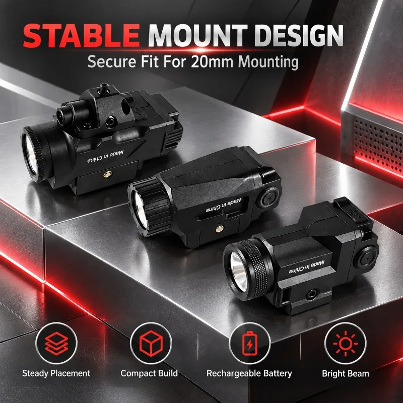 20mm Rail Mountable WL14 Light, Built-in Battery High Lumen Under Mount Hobby Flashlight