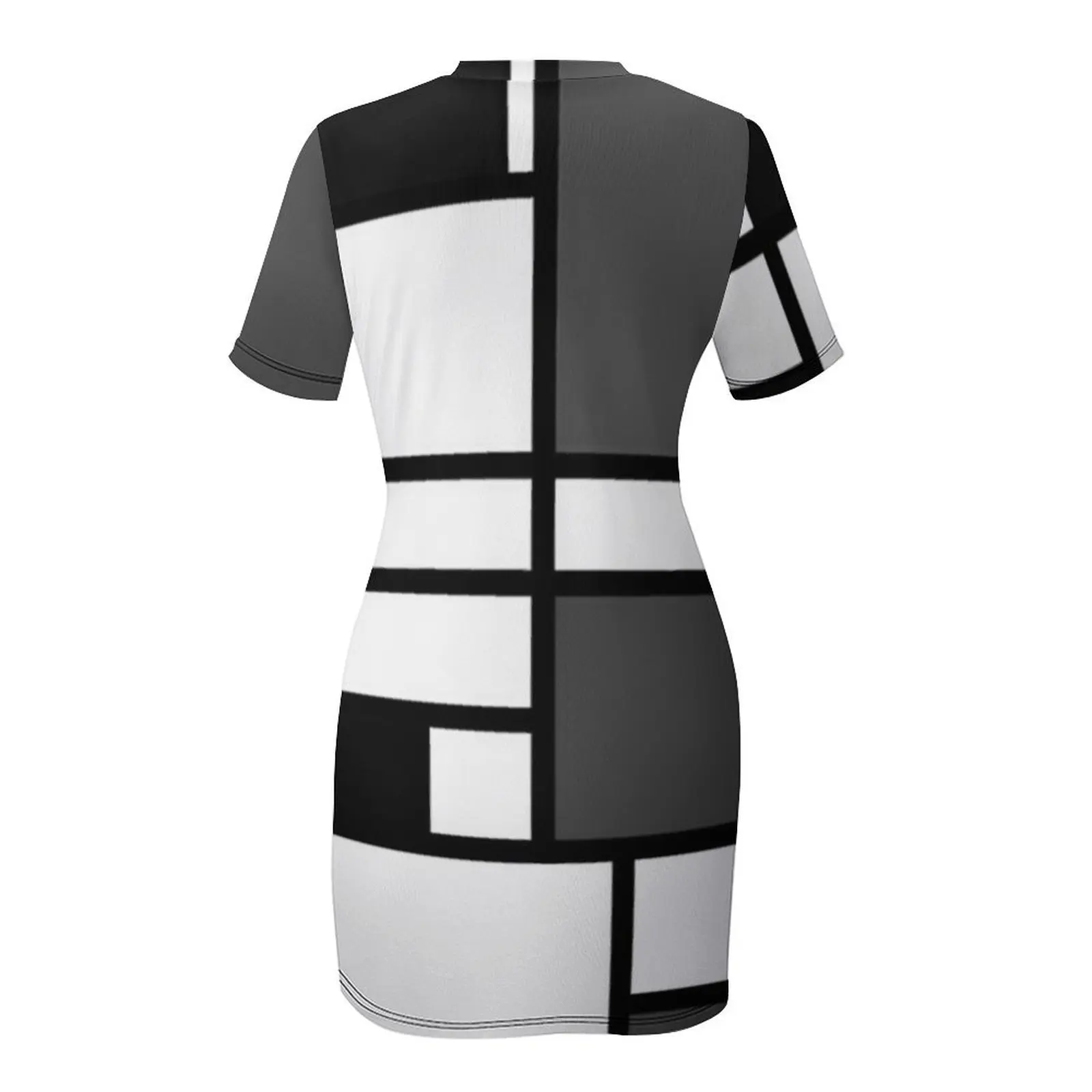 피에트 몬드리안 - 회색, 검정, 흰색의 구성, 반팔 드레스 여름 드레스 여성 2025 파티용 웨딩 드레스