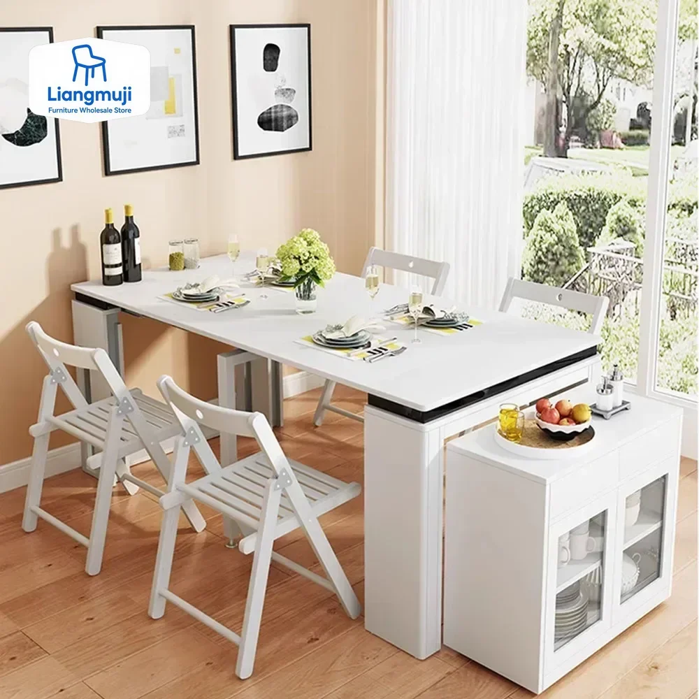 طاولة طعام حديثة قابلة للتمديد، خزانة جانبية مستطيلة مع مساحة تخزين، كراسي أثاث منزلي، مجموعة أثاث طاولة طعام