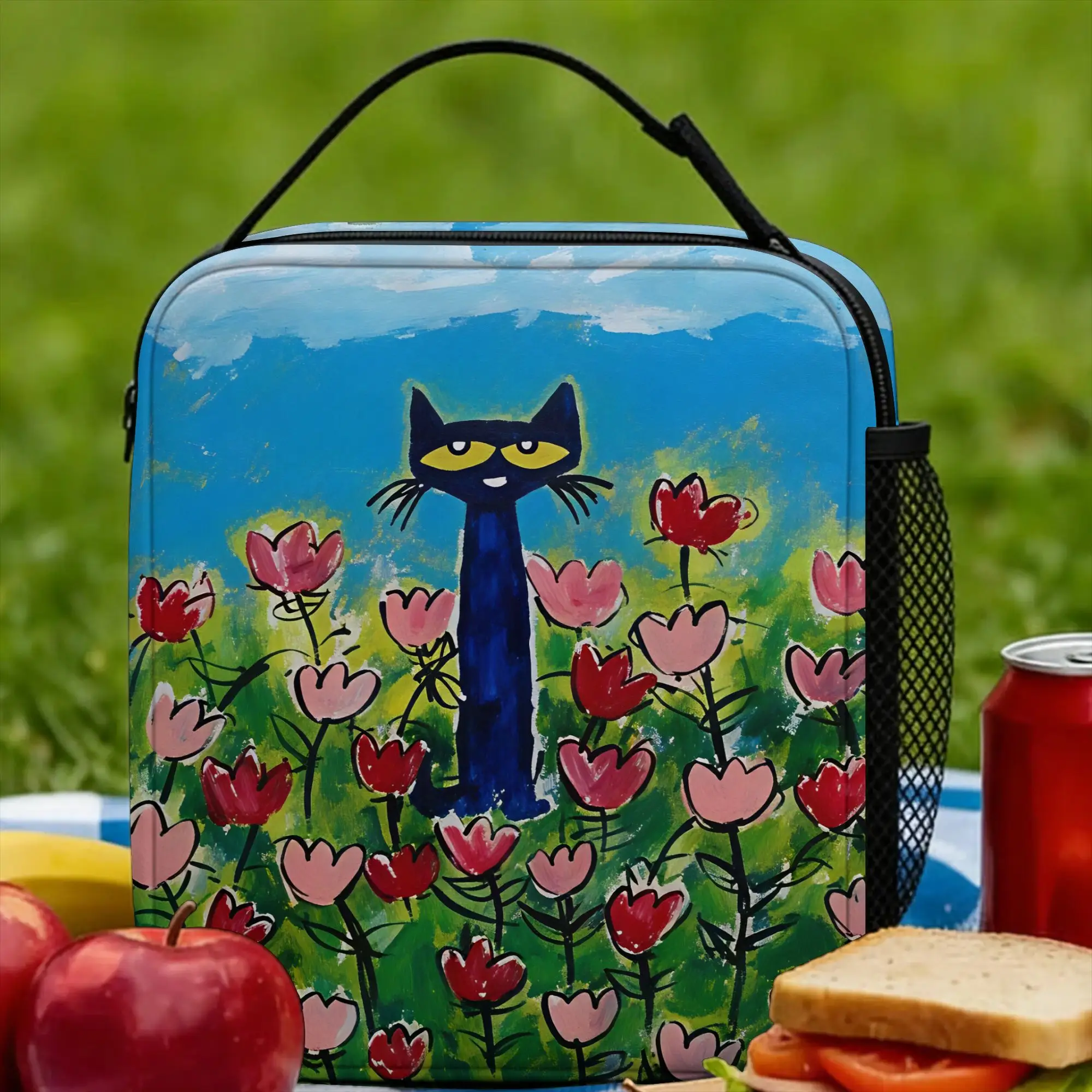 Pete The Cat Stars Comic Lunch Bag Outdoor Picnic Lunch Box For Girls Casual Tote Food Bags Oxford Portable Insulated Cooler Bag