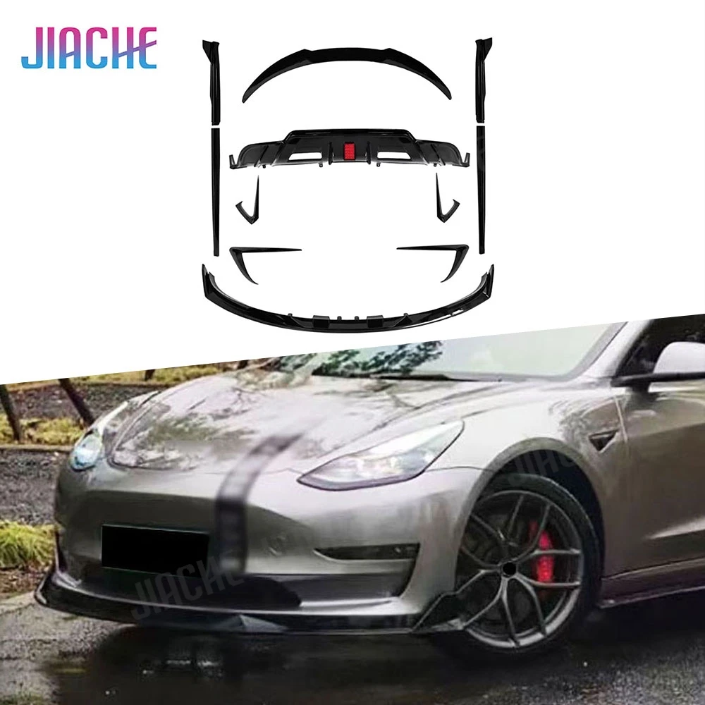 

Для Tesla Model 3 2019+ Передняя губа Задняя губа со светодиодной подсветкой Задний бампер Спойлер Боковые юбки Canard Splitters Плавники Bodykits Накладки