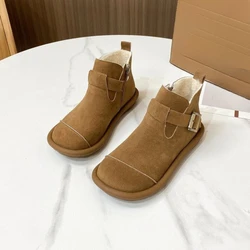 2024 nuovi stivali corti piatti moda autunno/inverno punta tonda fibbia con cerniera laterale giuntura Casual scarpe da donna