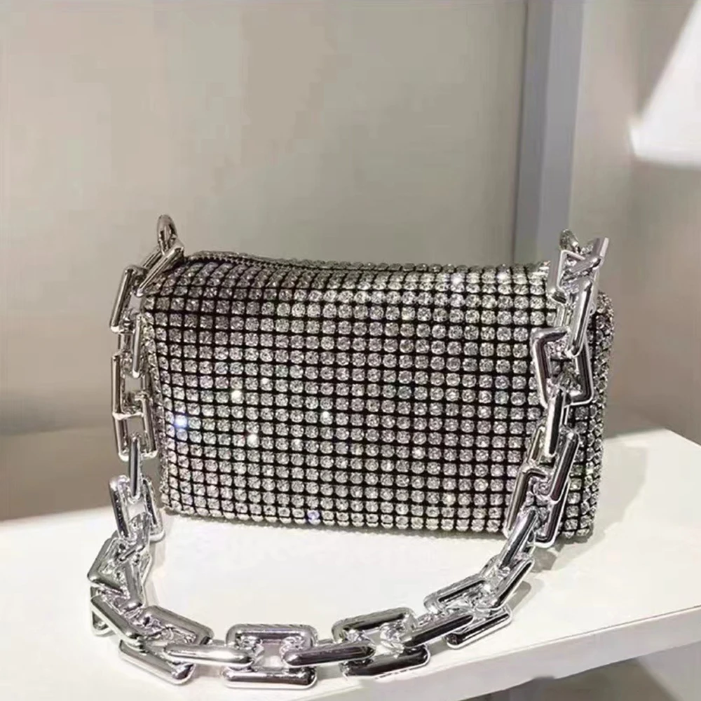 

Luxury Diamonds Women Handbags Crystal Evening Bag Acrylic Thick Chains Shoulder Bag Rhinestone Crossbody Bag Wedding Purse Tote