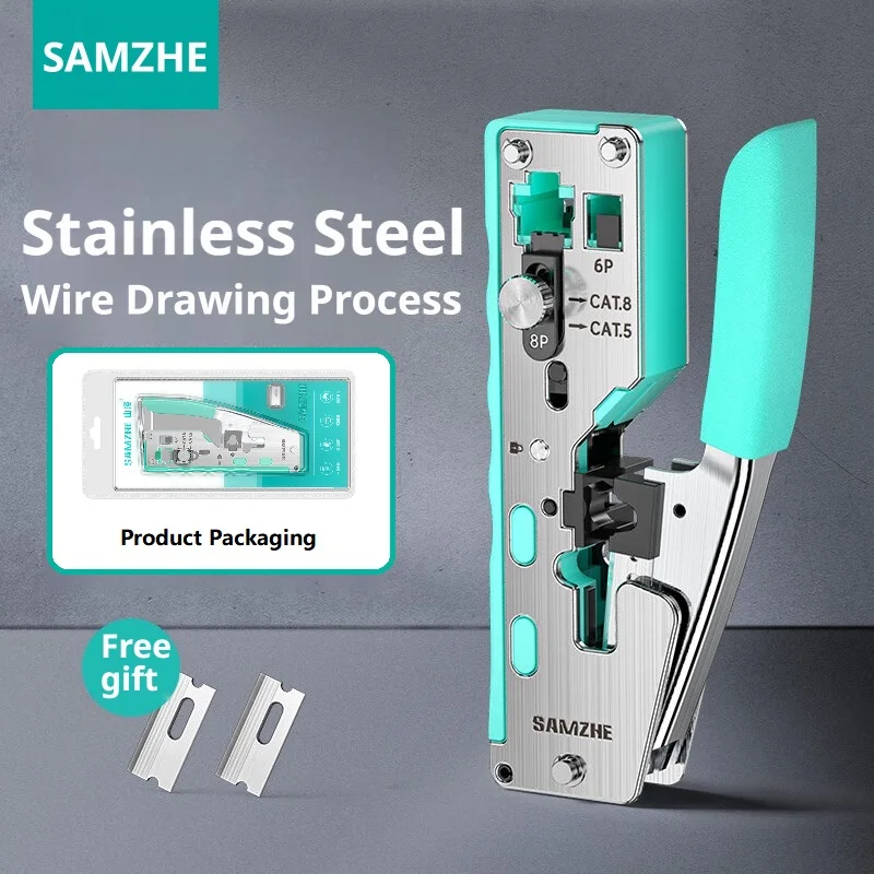 SAMZHE RJ45 Crimpzange Ethernet-Crimpwerkzeug für 6P 8P Cat5 Cat8 Ethernet-Verkabelung Edelstahl-Drahtschneider