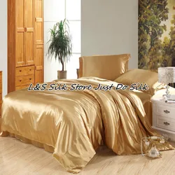 Set biancheria da letto 4 pezzi 100% seta di gelso colori tinti copripiumino lenzuolo piatto fodere per buste Oxford