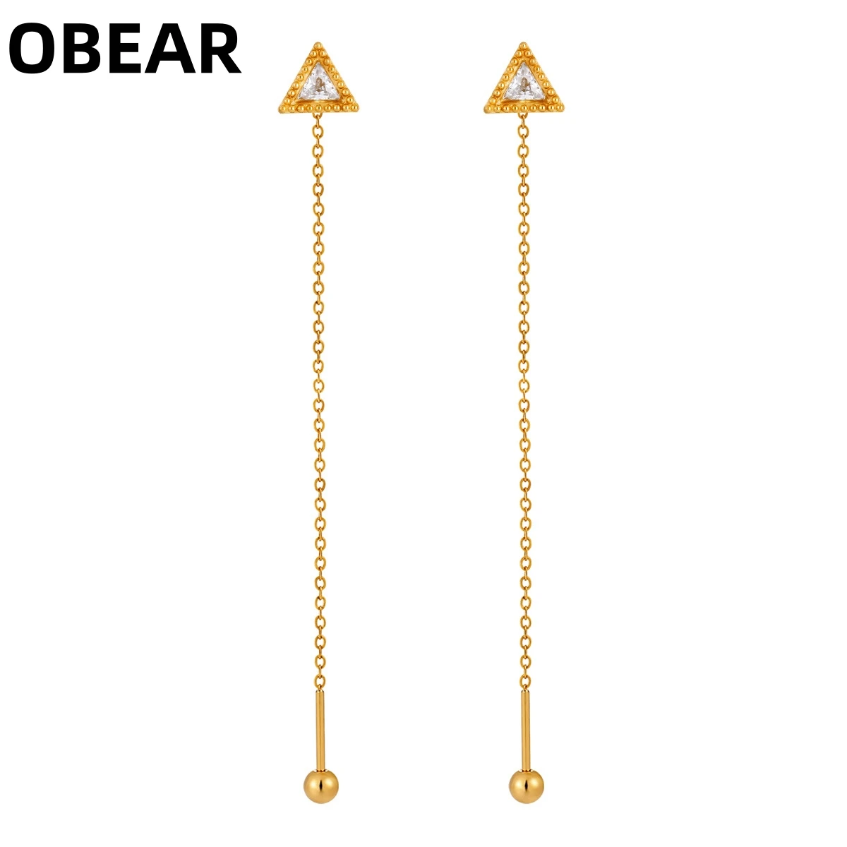 18K Gold Plated Stainless Steel Triangle Zircon Threader Earrings for Women Tassel Drop Dangle Earrings Minimalist Jewelry Gift