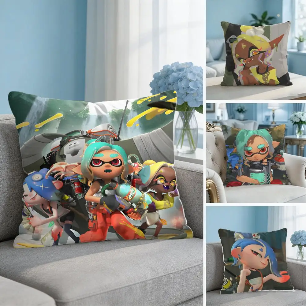 Video Game S-Splatoon Raiders Cushion Cover Wrinkle-Resistant Short Plush Pillow Case Breathable Machine-Washable