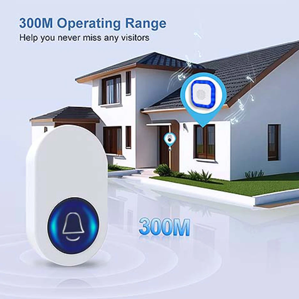 Wireless Doorbell Smart Home Safety Protection Door Bell 38 Song 5 Volume Easy Installation Security Doorbell LED Light Flashing
