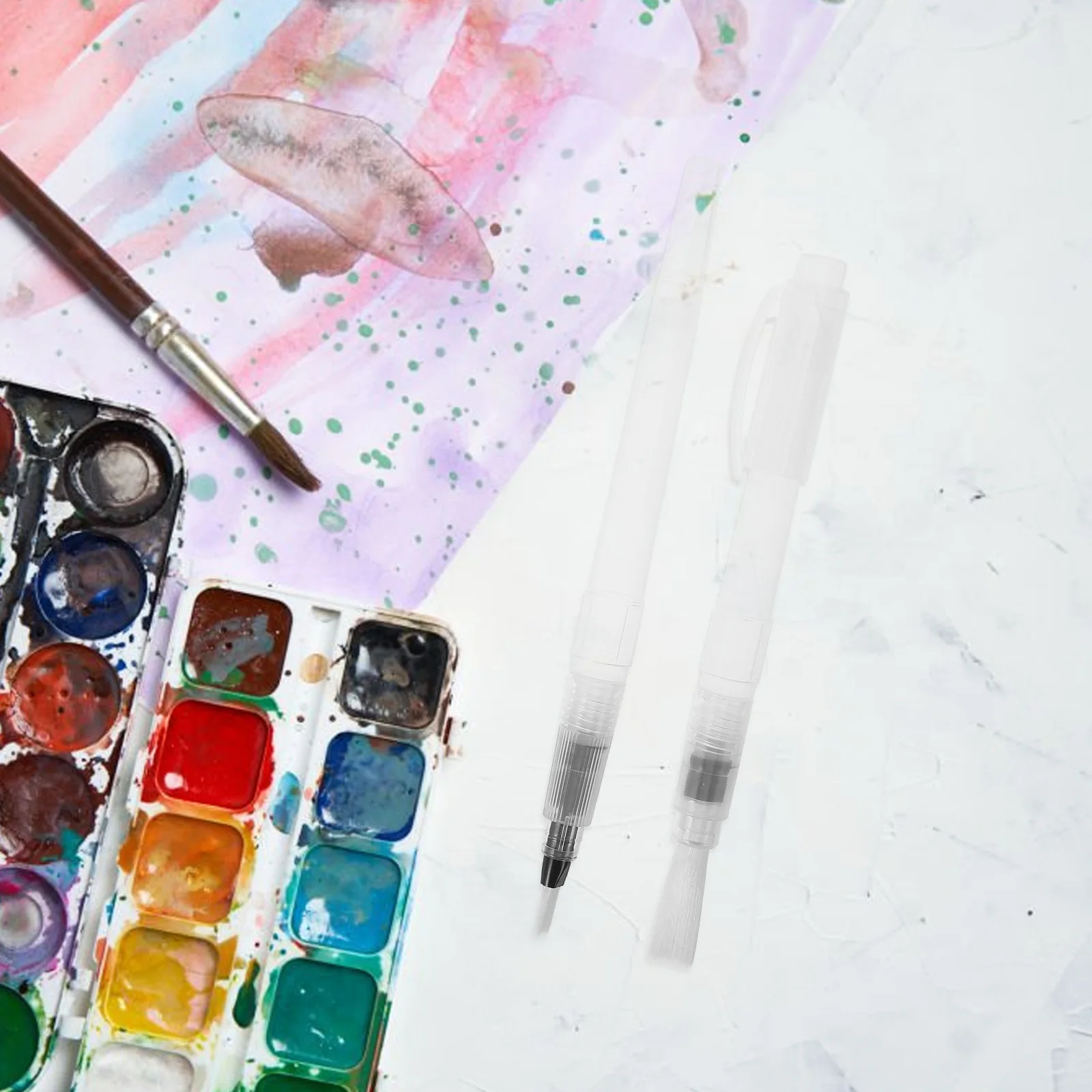 

6pcs Refillable Water Brush Pens Set Different Sizes Pointed Flat Tips For Blending Shading Art Craft Portable Washable