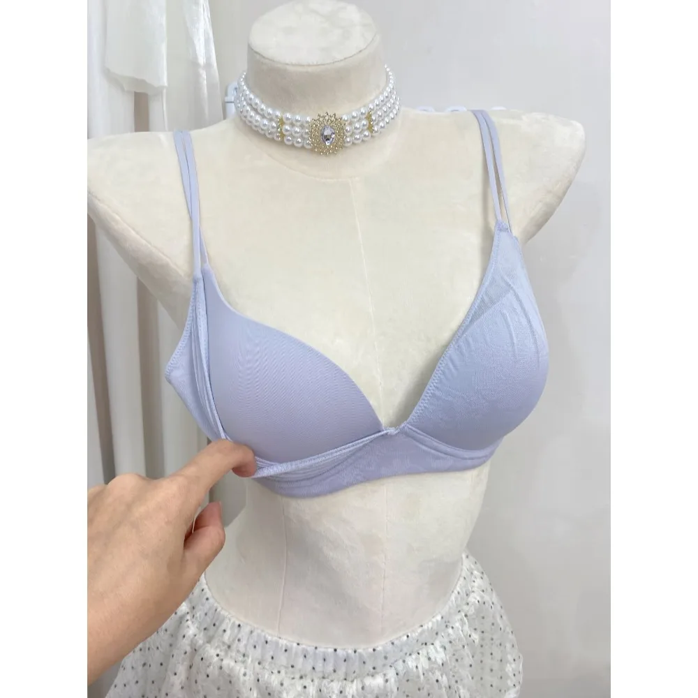 BANERDANNI  French Style Gathered Bra For Flat Chest Wirefree Thin Shoulder Straps Push Up No Empty Cup Ladies Intimates Hot
