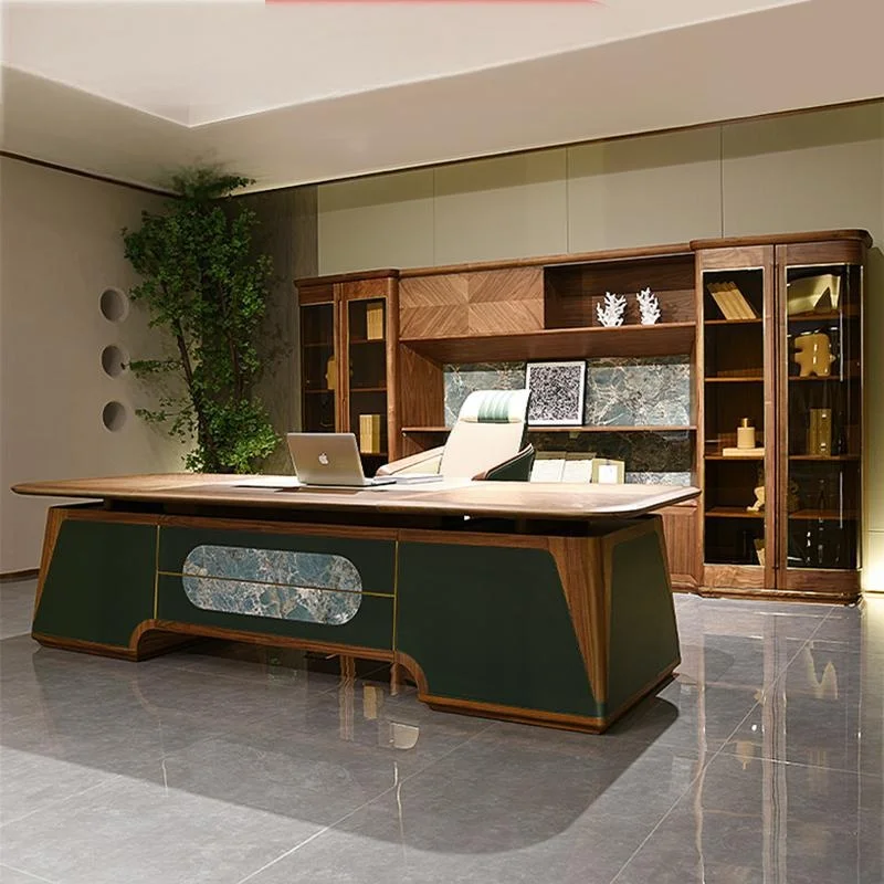 High-end Modern New Solid Wood Executive Office Desk Fingerprint Lock Storage Cabinet North American Black Walnut Tea Office