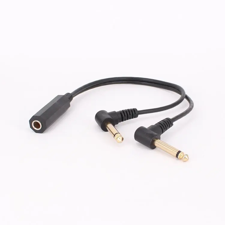 3.5mm 1/8 inch TRS Stereo Female Jack to Dual 1/4 6.35mm Male Plug Mono TS Right Angle Audio Y Splitter Cable High Quality