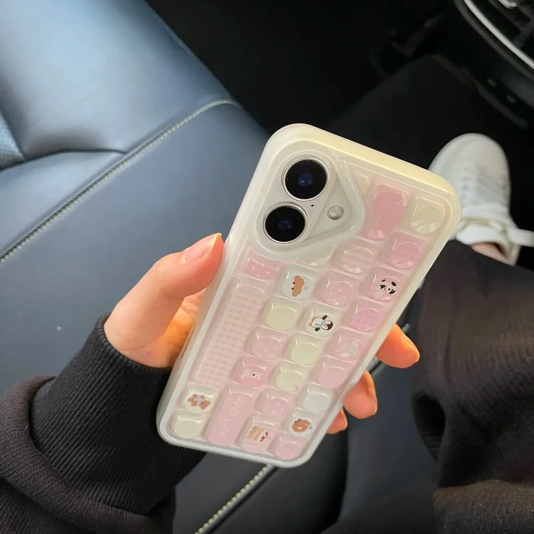 Compatible for IPhone 16 14 12 13 11 15 Pro Max Iphone 16 11 Case Creative Keyboard Cartoon Lovely Penguin Pink Girl Soft Case
