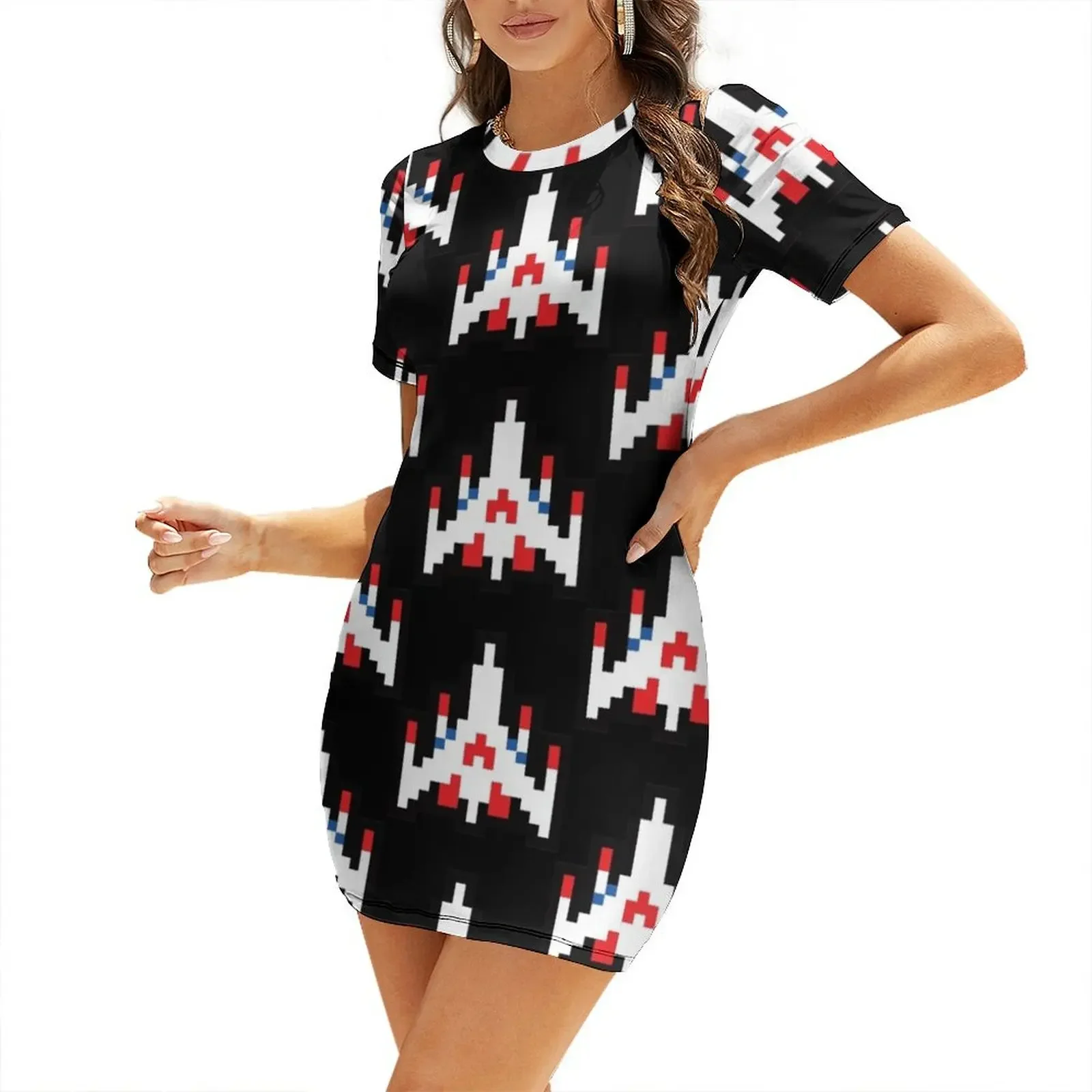 

Retro classic arcade video game spaceship Short-Sleeved Dress Clothing female Dress
