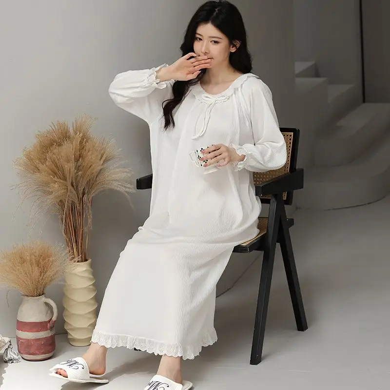 Nightgown Women Long Sleeve Dresses Big Size Long Nightgown Kawaii Clothes Cotton Pajamas Loungewear Night Gown for Women