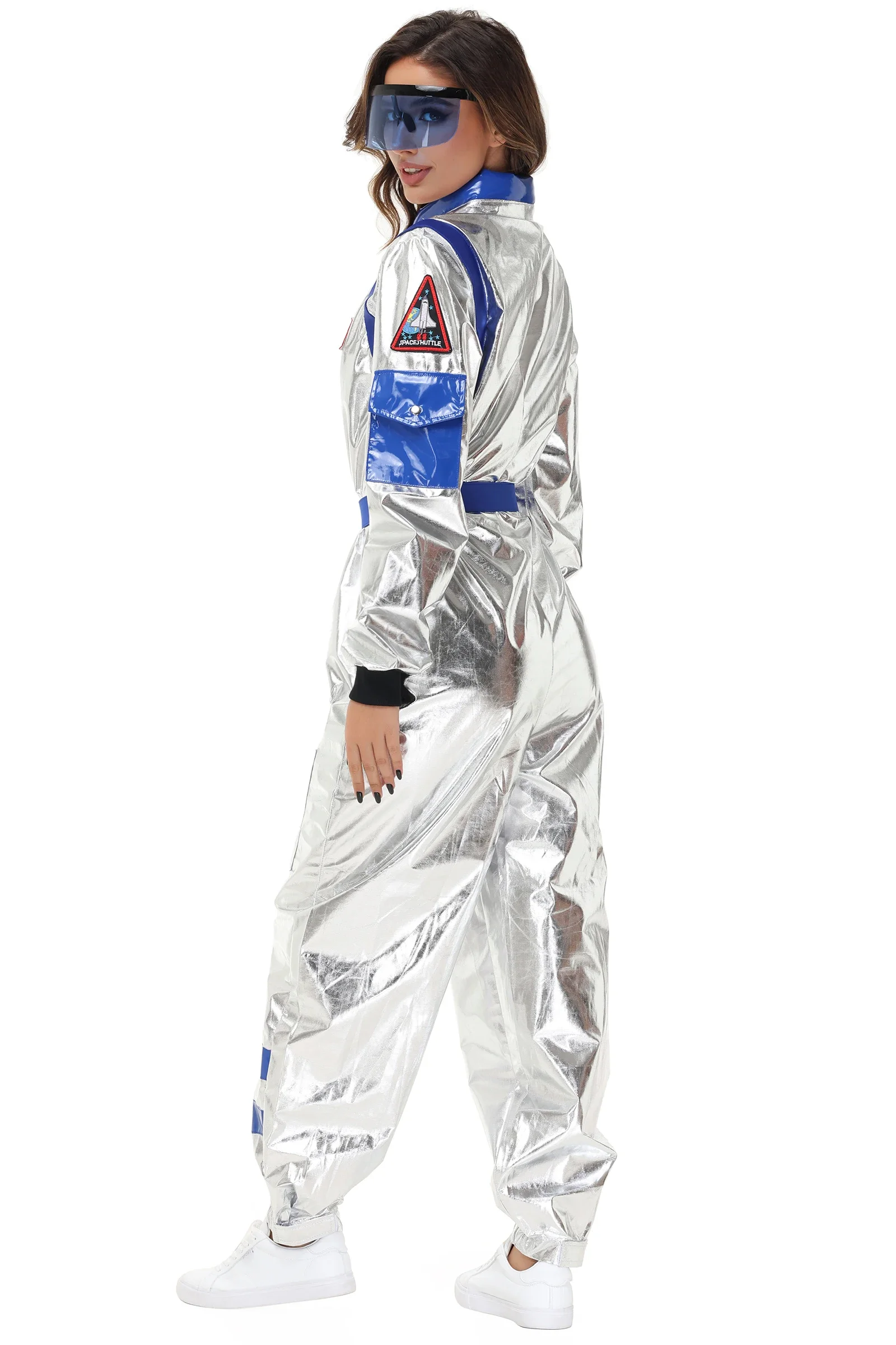 Fato de astronauta para adultos e crianças, astronauta, traje espacial, performance familiar, festa de Halloween, vestir, prata