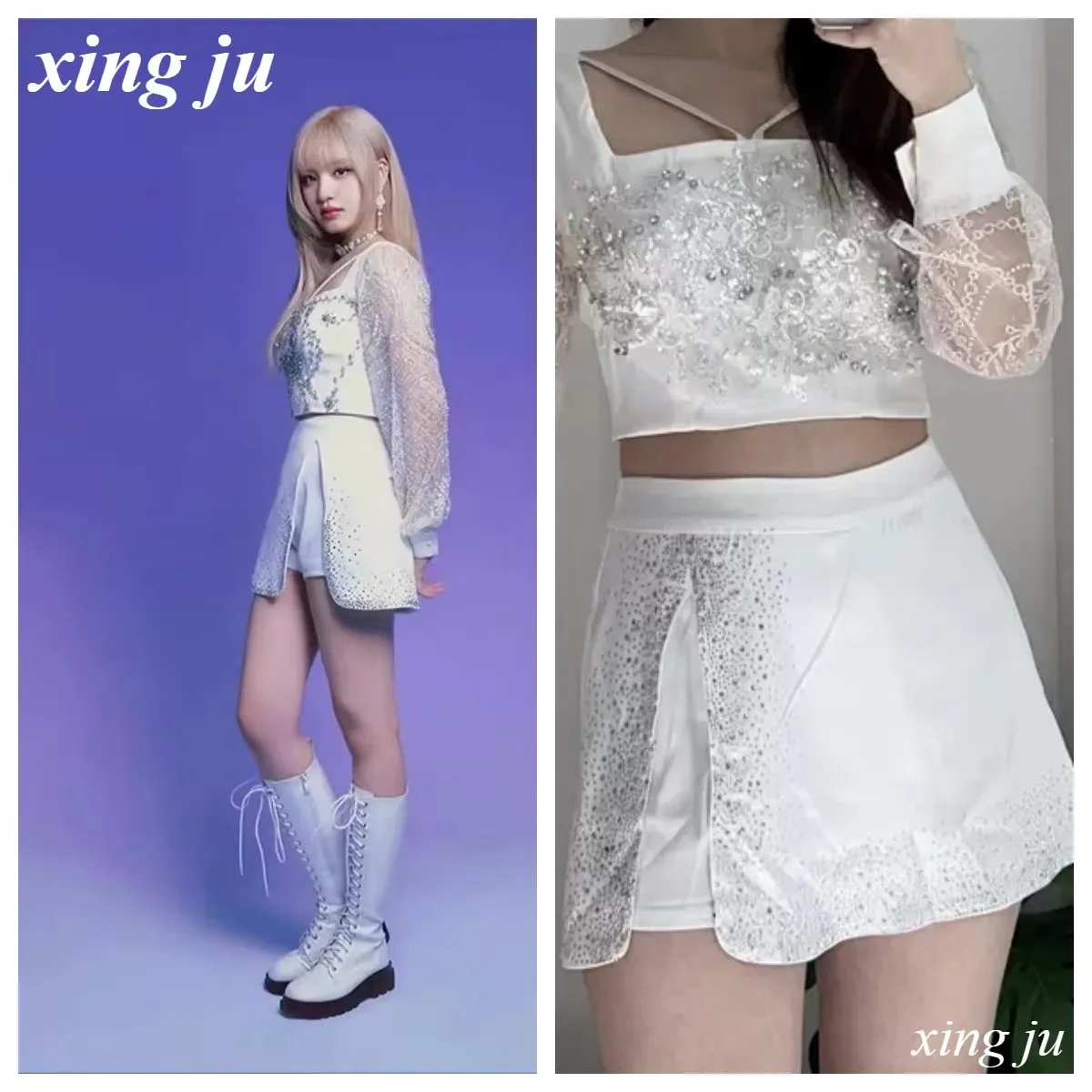 Kpop النساء مجموعة الحفل أداء زي الأبيض الرسن القمم لامعة شرابة السراويل المغني الجاز ملابس رقص DJ المرحلة وتتسابق