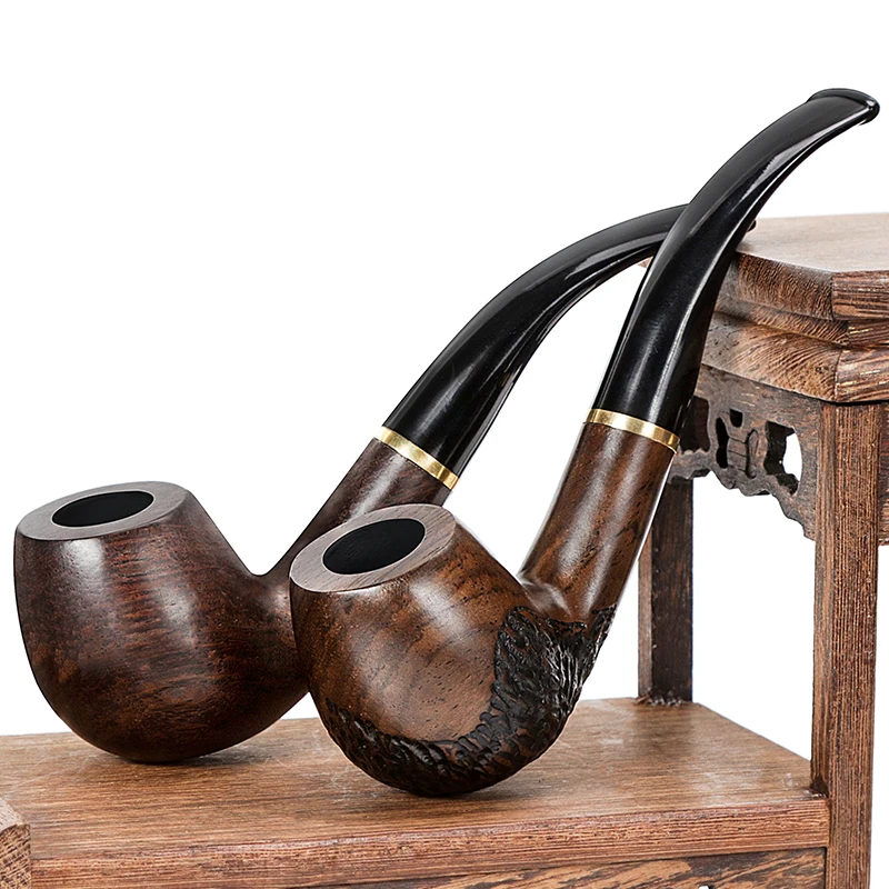 9mm Filter Top Grade Ebony Wood Pipe Tobacco Handmade Smoking Pipe Vintage Bent Engarved Smoke Pipe Accessory