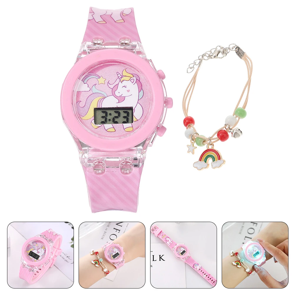 

1 set Luminous Watch Kids Silicone Childrens Girls Digital Adjustable Wear-resistant Decorative Unicorn Cartoon Glow in Dark