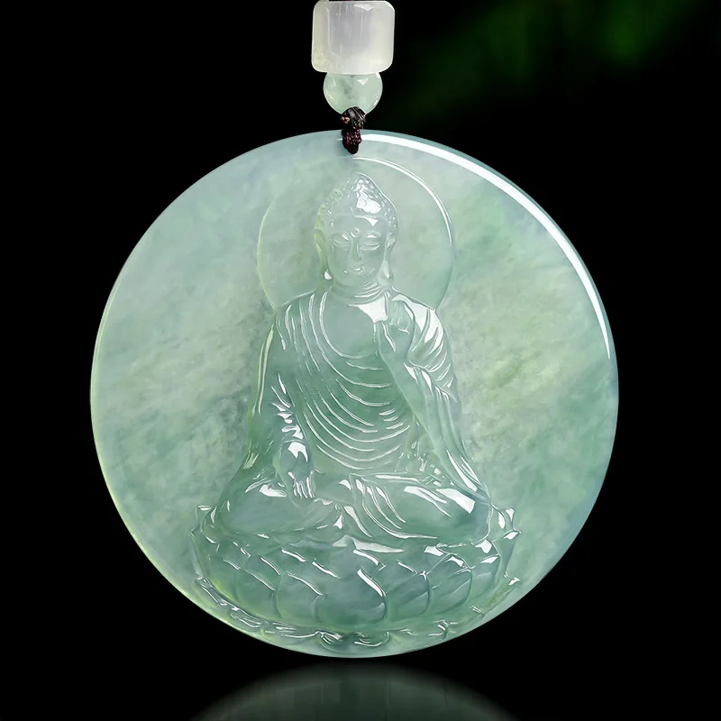

Натуральный нефритовый кулон А-класса, масляно-зеленый, с изображением Будды Амитабхи, оберег для знаков зодиака Собака и Свинья, личный талисман, мужские и женские украшения