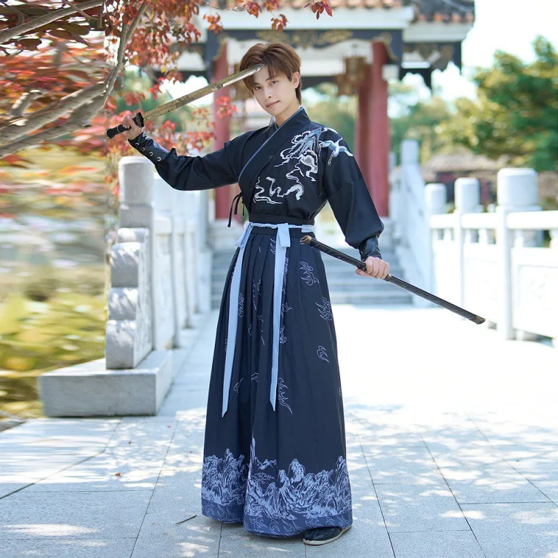 Hanfu Men Chinese Traditional Tang Suit Ancient Costume Han Dynasty Folk Dress Chinese Style Swordsman Stage Cosplay Clothing