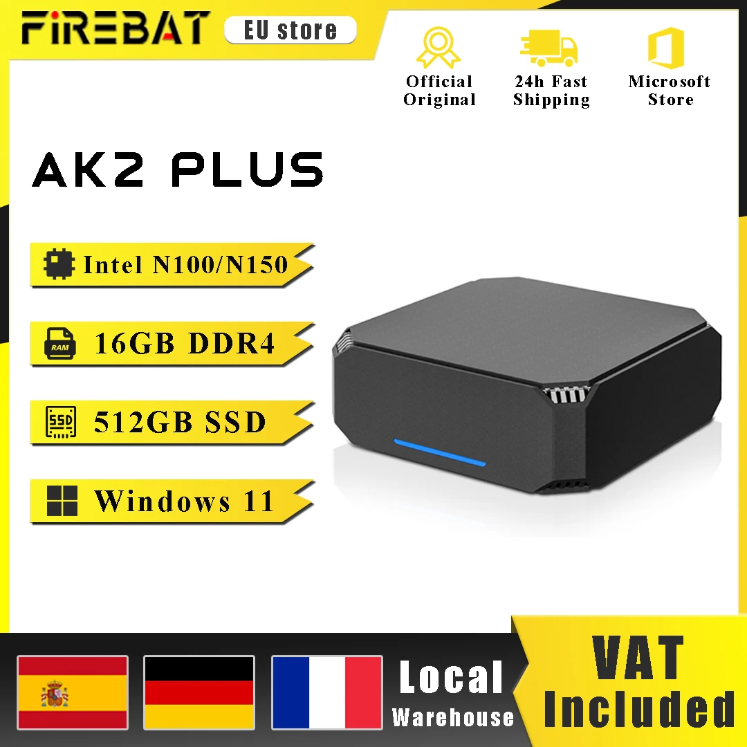 FIREBAT AK2 PLUS Mini PC Intel N100 N150 CPU Windows 11  DDR4 16GB RAM 512GB SSD Desktop Computer  WIFI5 BT4.2  HDMI USB