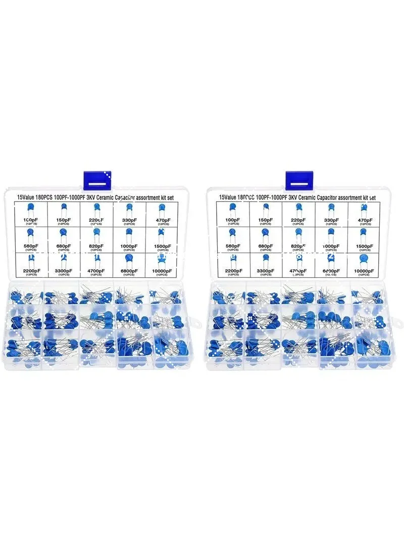 360Pcs 15 Values High Voltage Dip Capacitor Assortment Kit 100PF-10000PF 3KV