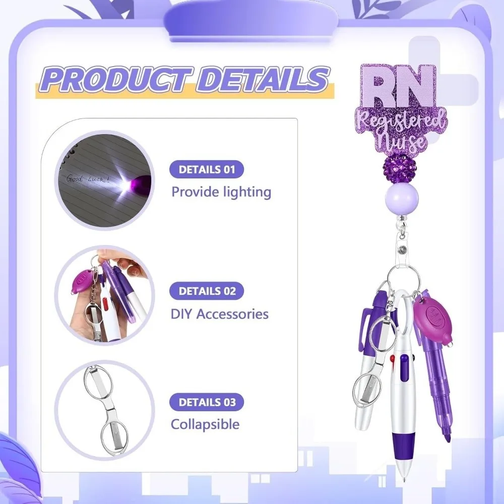 New Retractable Nurse Pen Pack Lanyard Keychain Portable Nurse Badge Set Durable ID Badge Reels Nurse Badge Clip Gift