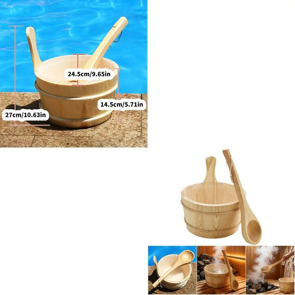 

Sauna Water Bucket and Ladle 4L Large Capacity Steaming Bathroom Tool Tub Barrels