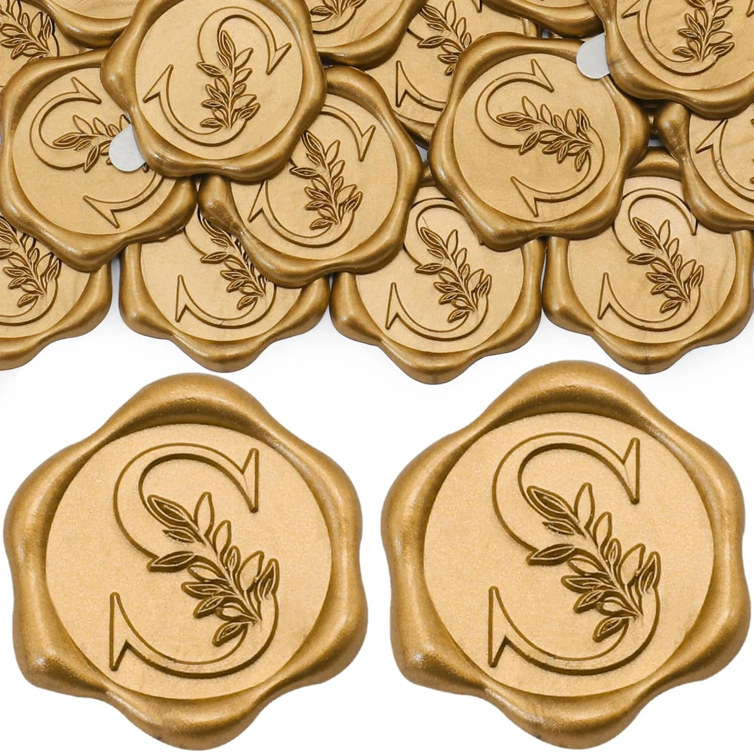 50 Pack Letter S Wax Seal Stickers - Antique Gold Botanical Leaves Initial Alphabet Self-Adhesive Wax Stickers for Wedding Part