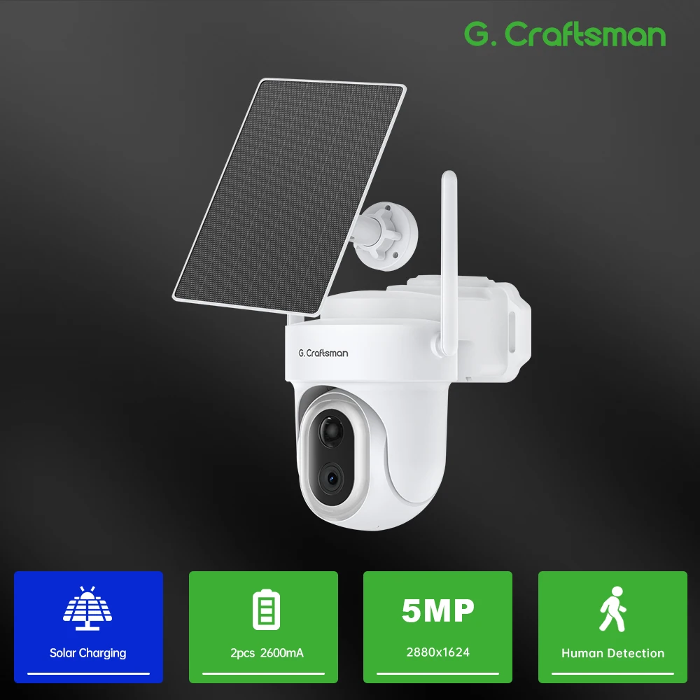 

Беспроводная PT-камера 5 МП на солнечной энергии с аккумулятором, низкое энергопотребление, PIR-датчик движения, GCLinK, L1