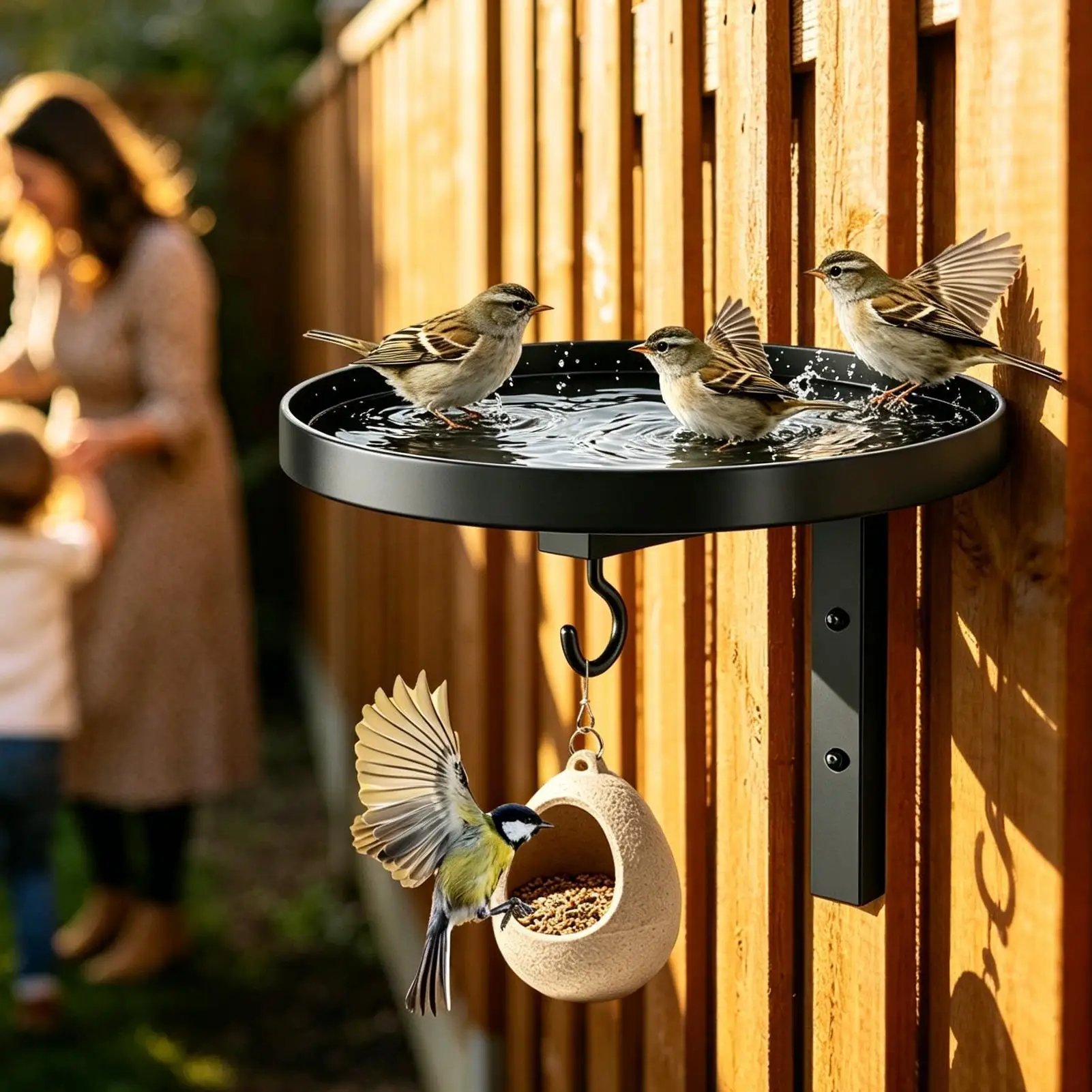 Metal Wall Mount Bird Feeder, Rustproof Wild Bird Seed Tray for Garden Patio, Outdoor Hanging Feeder for Parrot Finch Parakeet view 4