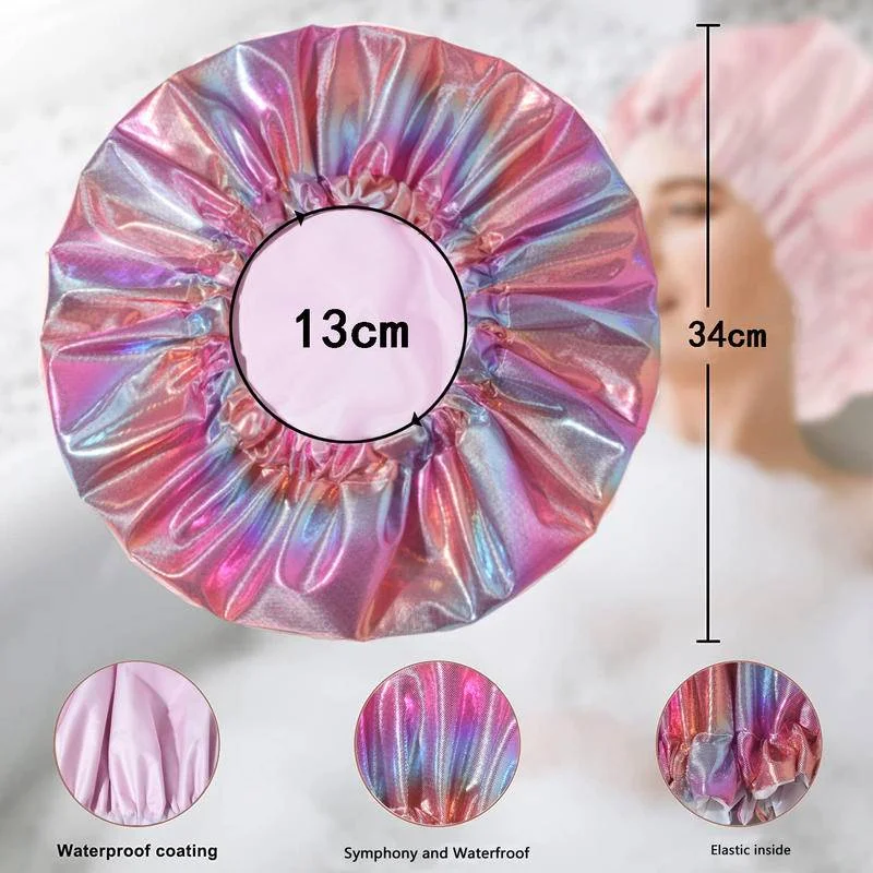 Shower Cap Large Adjustable Reusable Hat Waterproof Double Layer Bath Caps for Home Travel Women Men Braids All Hair SPA Salon